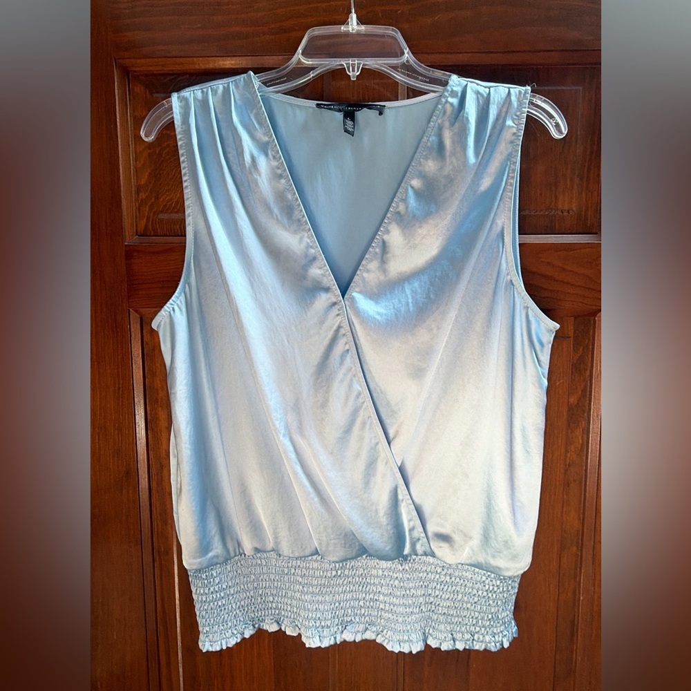 White House Black Market Light Blue Satin Wrap-Front Camisole
